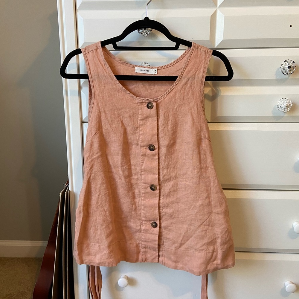 Mod Ref Vanessa 100% Linen Sleeveless Tie Top